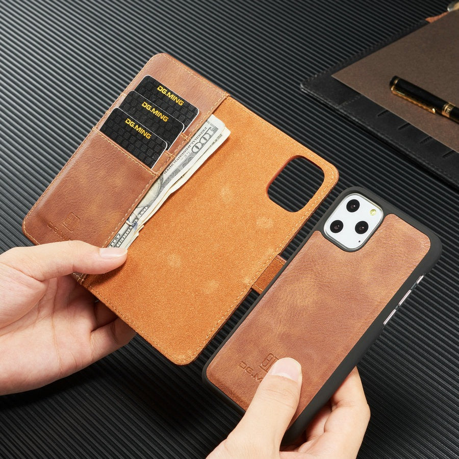 DG Ming Cowhide Magnet Clamshell Split Phone Leather Case