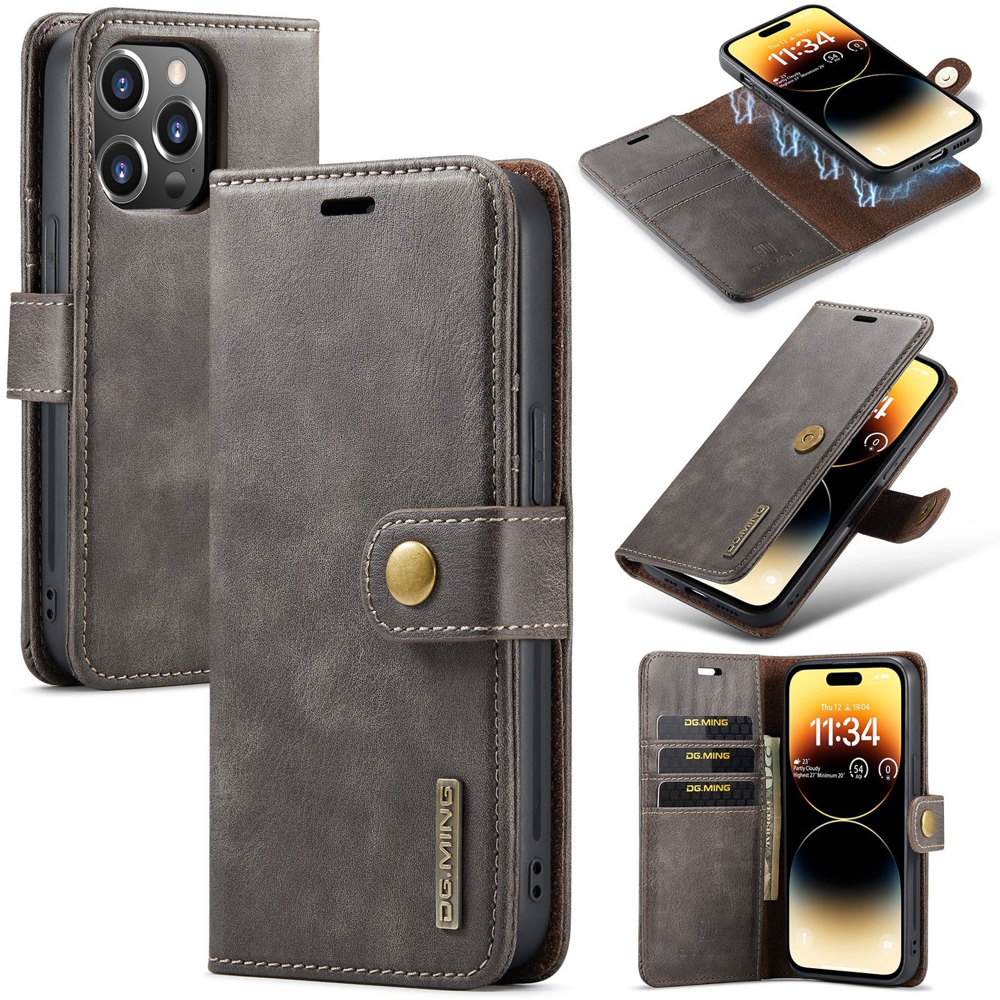 DG Ming Cowhide Magnet Clamshell Split Phone Leather Case