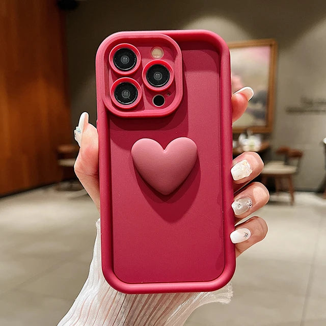 Cute Ins 3D Love Heart Silicone Phone Case for iPhone - Shockproof Candy Cover | InkSync Store