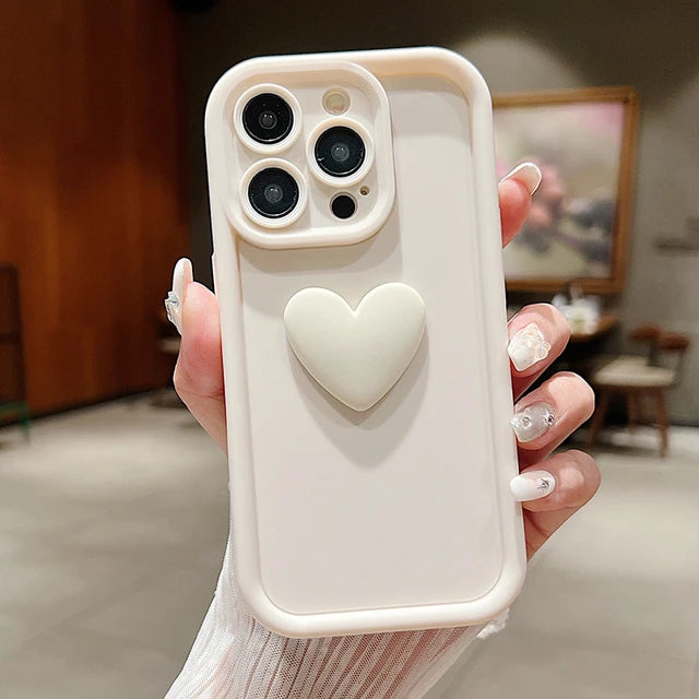 Cute Ins 3D Love Heart Silicone Phone Case for iPhone - Shockproof Candy Cover | InkSync Store