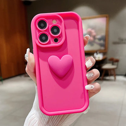 Cute Ins 3D Love Heart Silicone Phone Case for iPhone - Shockproof Candy Cover | InkSync Store