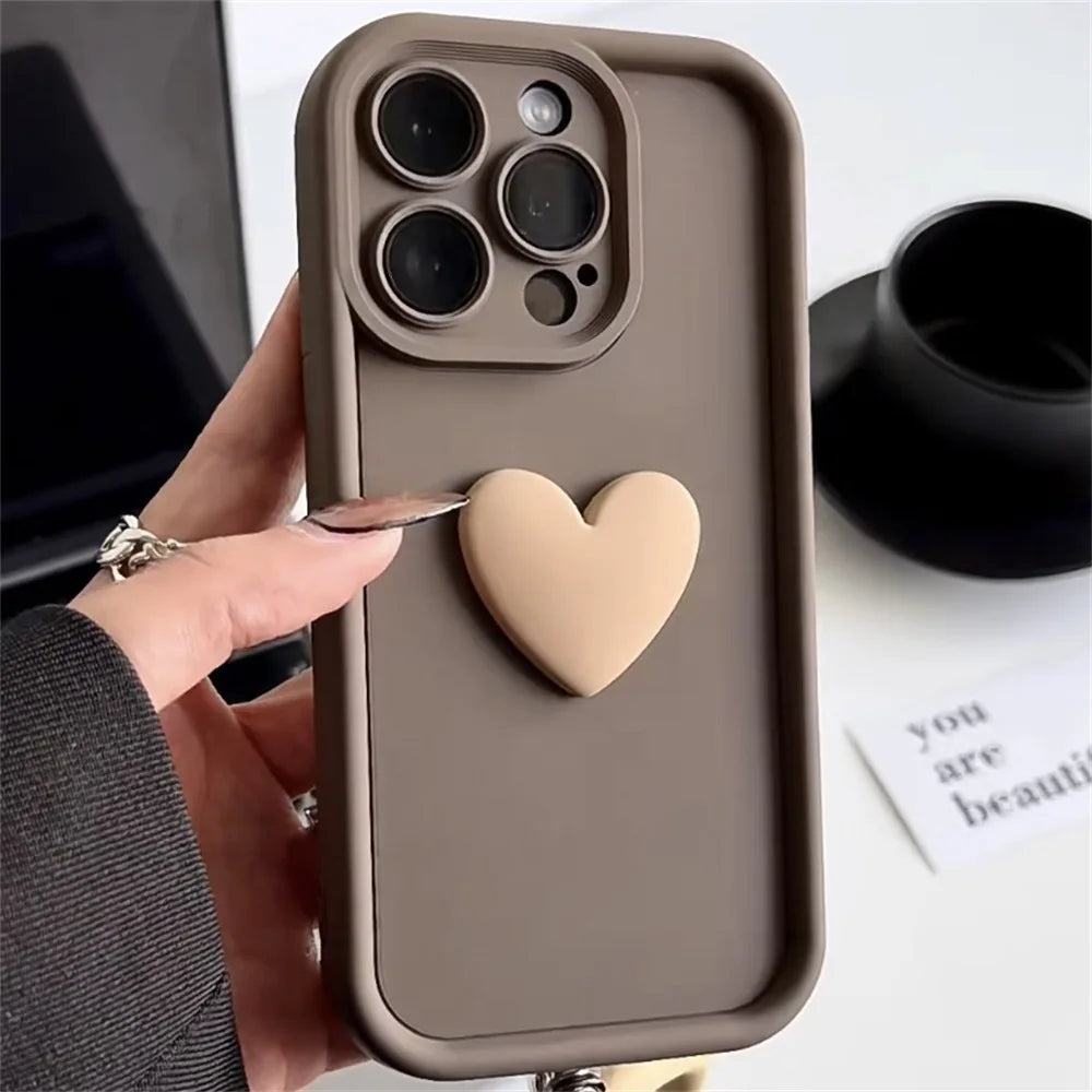 Cute Ins 3D Love Heart Silicone Phone Case for iPhone - Shockproof Candy Cover | InkSync Store