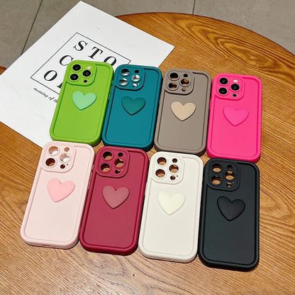 Cute Ins 3D Love Heart Silicone Phone Case for iPhone - Shockproof Candy Cover | InkSync Store