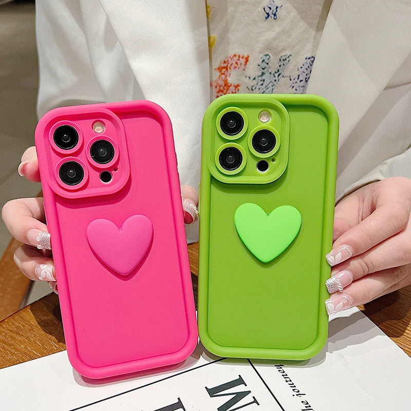 Cute Ins 3D Love Heart Silicone Phone Case for iPhone - Shockproof Candy Cover | InkSync Store