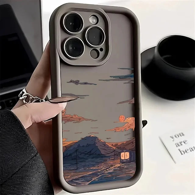 Landscape Mountain Train Case for iPhone - Shockproof Soft Silicone Cover | InkSync Store