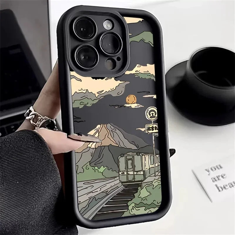 Landscape Mountain Train Case for iPhone - Shockproof Soft Silicone Cover | InkSync Store