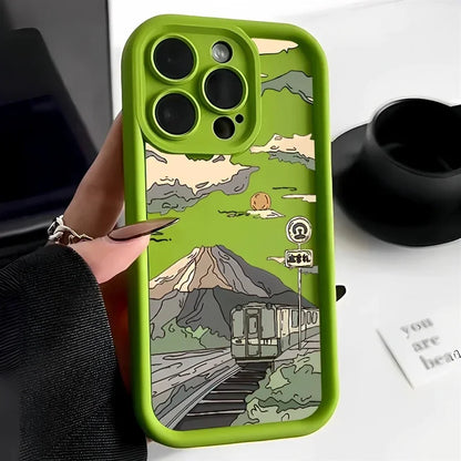 Landscape Mountain Train Case for iPhone - Shockproof Soft Silicone Cover | InkSync Store