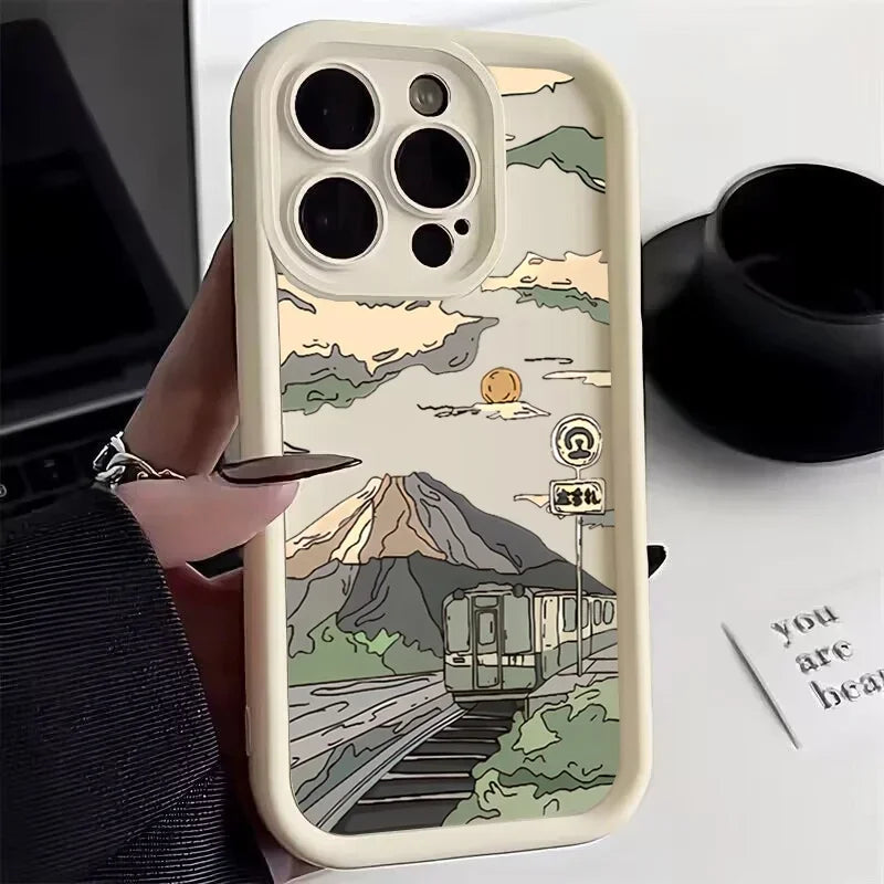 Landscape Mountain Train Case for iPhone - Shockproof Soft Silicone Cover | InkSync Store