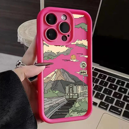 Landscape Mountain Train Case for iPhone - Shockproof Soft Silicone Cover | InkSync Store