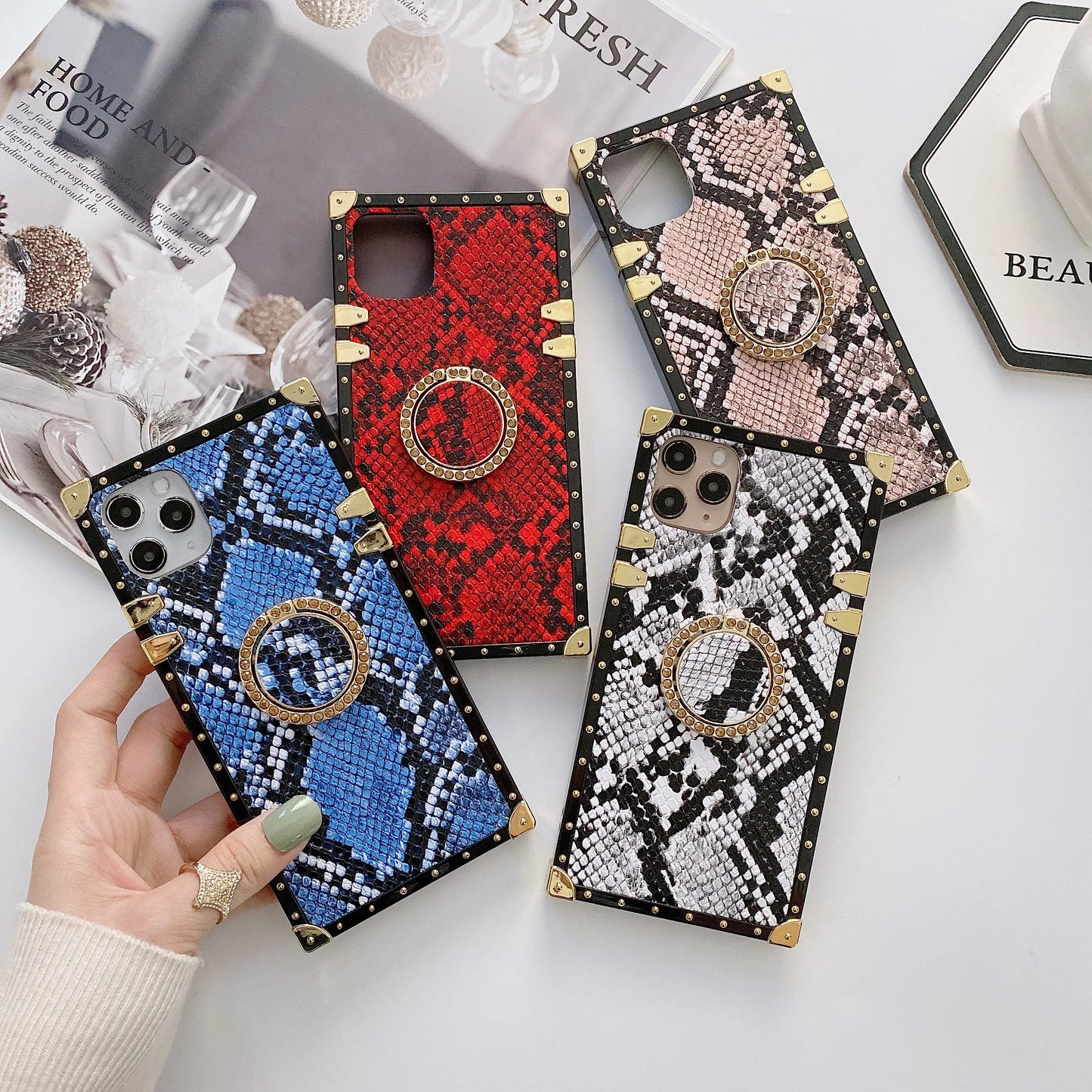 Luxury Snake Skin Design Square Silicone Phone Case for Samsung