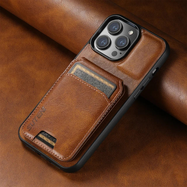 Multifunctional Leather Bracket Card Package Phone Case for iPhone