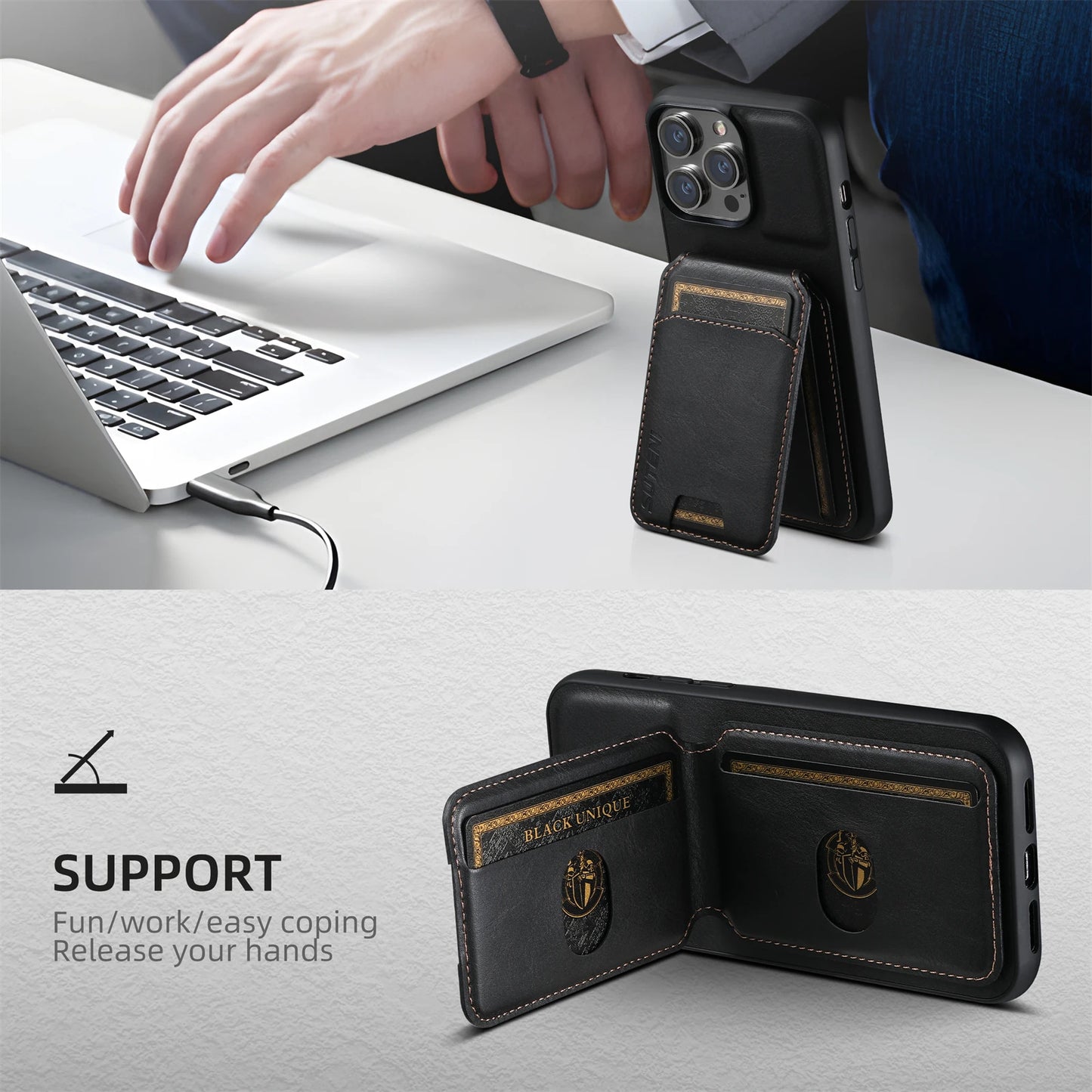 Multifunctional Leather Bracket Card Package Phone Case for iPhone