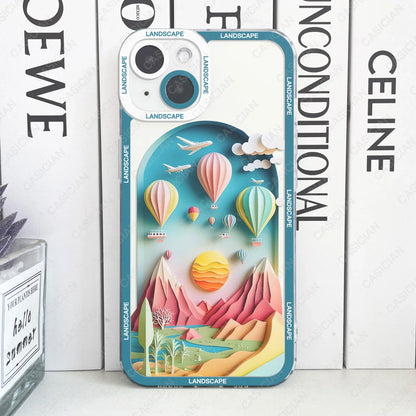 Paper Cute Landscape Creative Mountain Balloons Phone Case for iPhone