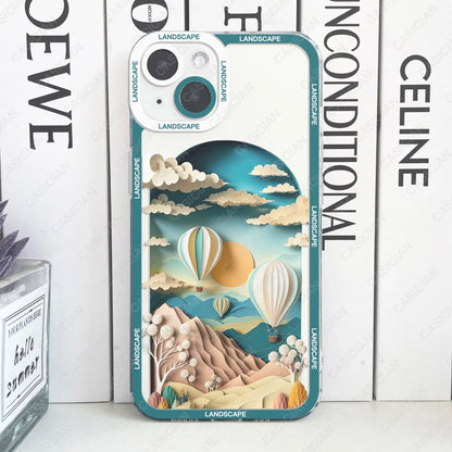 Paper Cute Landscape Creative Mountain Balloons Phone Case for iPhone