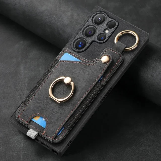 Leather Ring Holder Phone Case Wallet for Samsung Galaxy