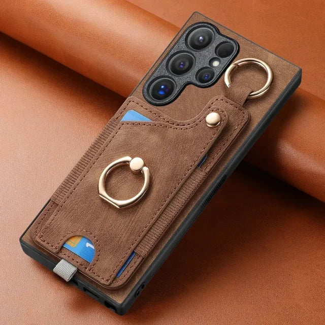 Leather Ring Holder Phone Case Wallet for Samsung Galaxy