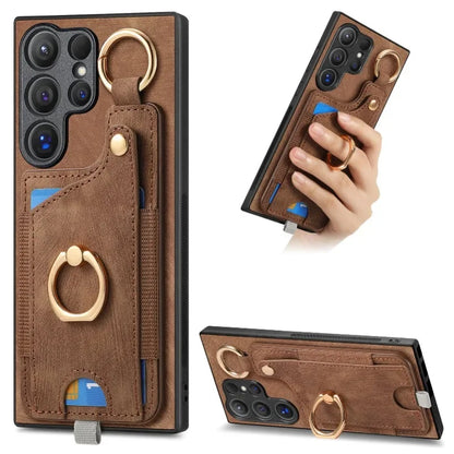 Leather Ring Holder Phone Case Wallet for Samsung Galaxy