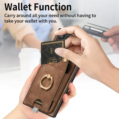 Leather Ring Holder Phone Case Wallet for Samsung Galaxy