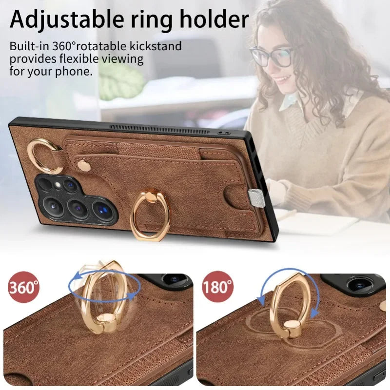 Leather Ring Holder Phone Case Wallet for Samsung Galaxy