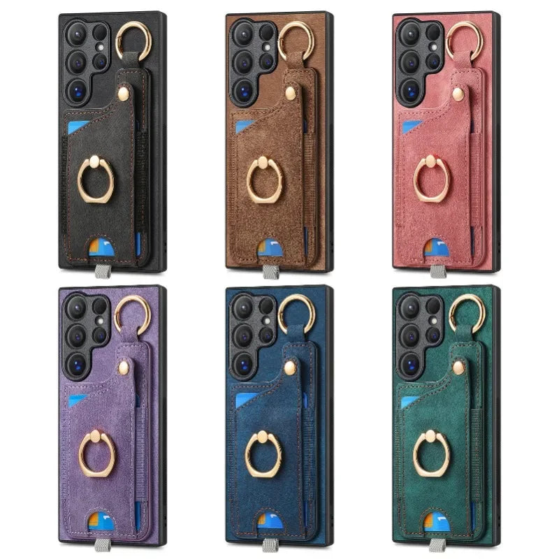 Leather Ring Holder Phone Case Wallet for Samsung Galaxy