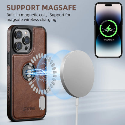 Suteni Luxury PU Leather Magsafe Magnetic Wireless Charging Case for iPhone