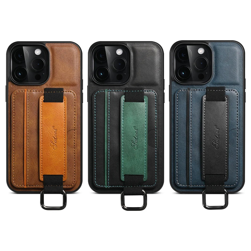 Suteni Luxury Wristband Card Holder Leather Case for iPhone