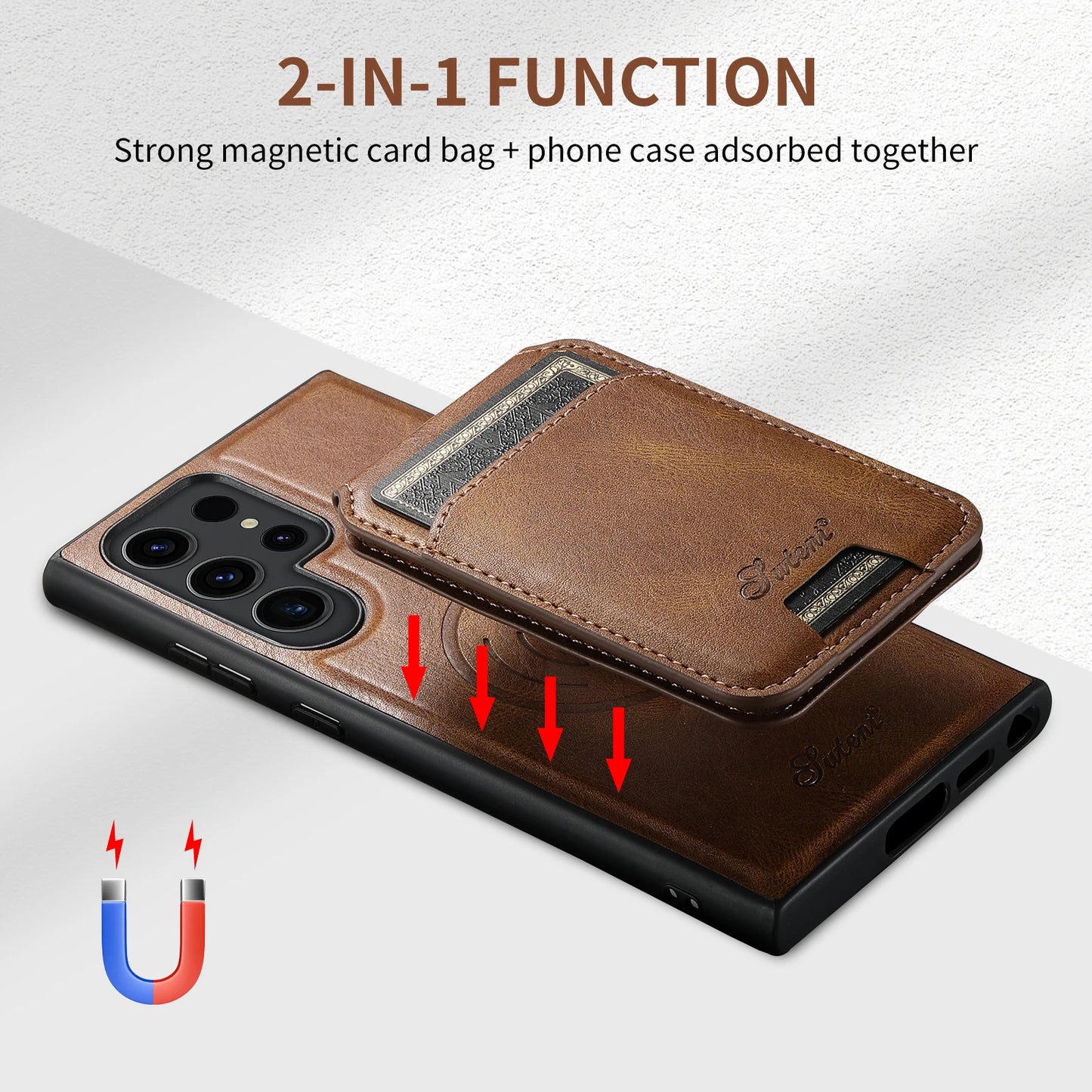 Suteni Magnetic Card Slot Leather Wallet Phone Case for Samsung Galaxy