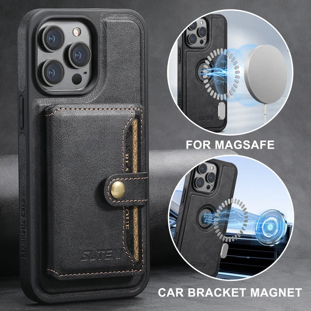 SUTENI Phone Case Card Holder Leather Magnetic Pocket Cover Wallet For iPhone 12 13 14 15 Pro Max Plus Ultra Magsafe