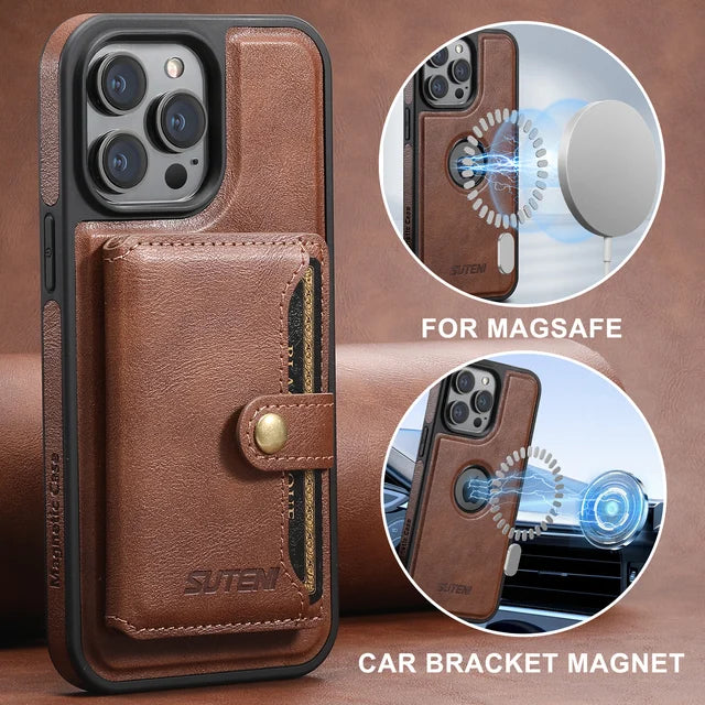 SUTENI Phone Case Card Holder Leather Magnetic Pocket Cover Wallet For iPhone 12 13 14 15 Pro Max Plus Ultra Magsafe