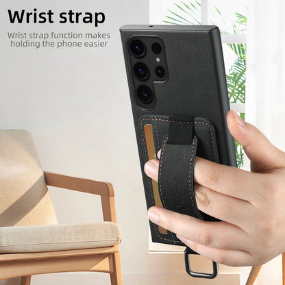 Suteni Wrist Strap Leather Phone Case Wallet for Samsung Mobile Phone