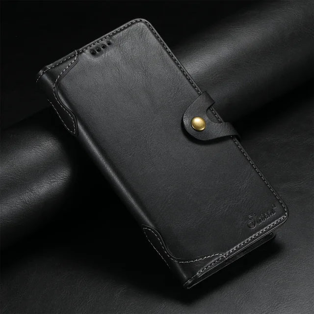 Suteni Clamshell Magnetic Buckle Card Wallet Leather Phone Case for iPhone