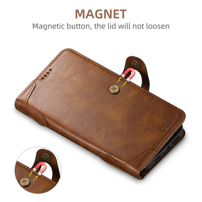 Suteni Clamshell Magnetic Buckle Card Wallet Leather Phone Case for iPhone