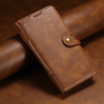 Suteni Clamshell Magnetic Buckle Card Wallet Leather Phone Case for iPhone